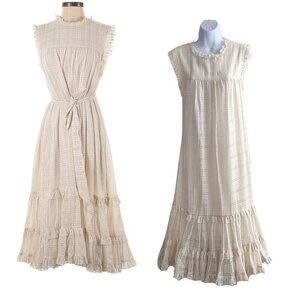 Ethereal LISA MARIE FERNANDEZ Ivory MacPherson Plaid Boho Smock Midi Dress
